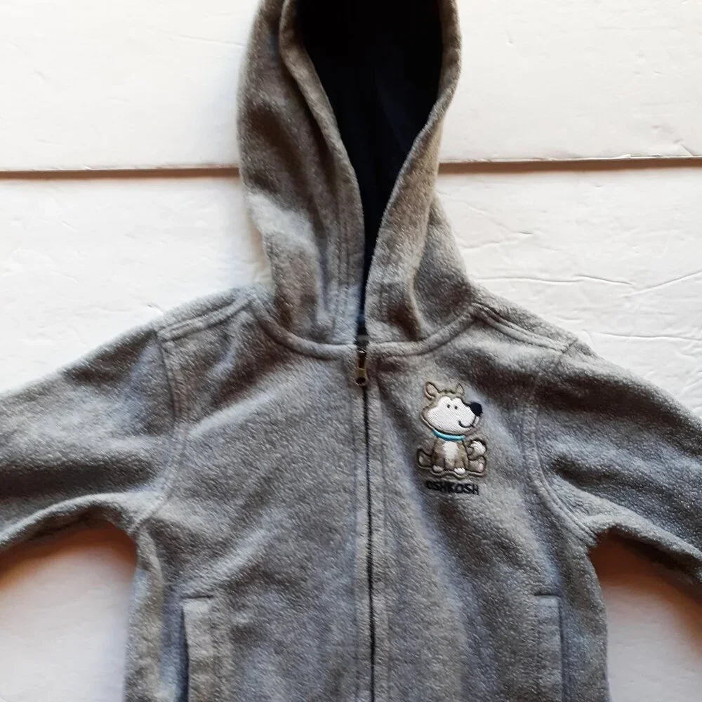Oshkosh Boys Jacket Sweatshirt Gray Fleece Hoodie Dog 18 Months